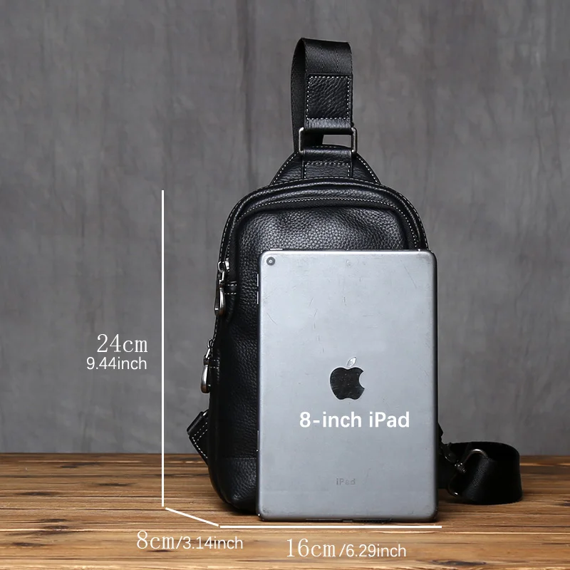 NZPJ Genuine Leather Men's Chest Bag Casual Crossbody Bag Top Layer Cowhide Men's Bag Trendy Tablet Computer Bag Trendy Backpack