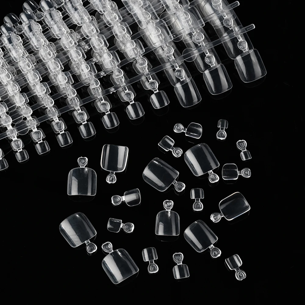 600/240/120pcs Clear False Toes Nails 풀 커버 짧은 사각형 False Toe 네일 팁 12 크기 발톱 네일 아트에 소프트 젤 프레스