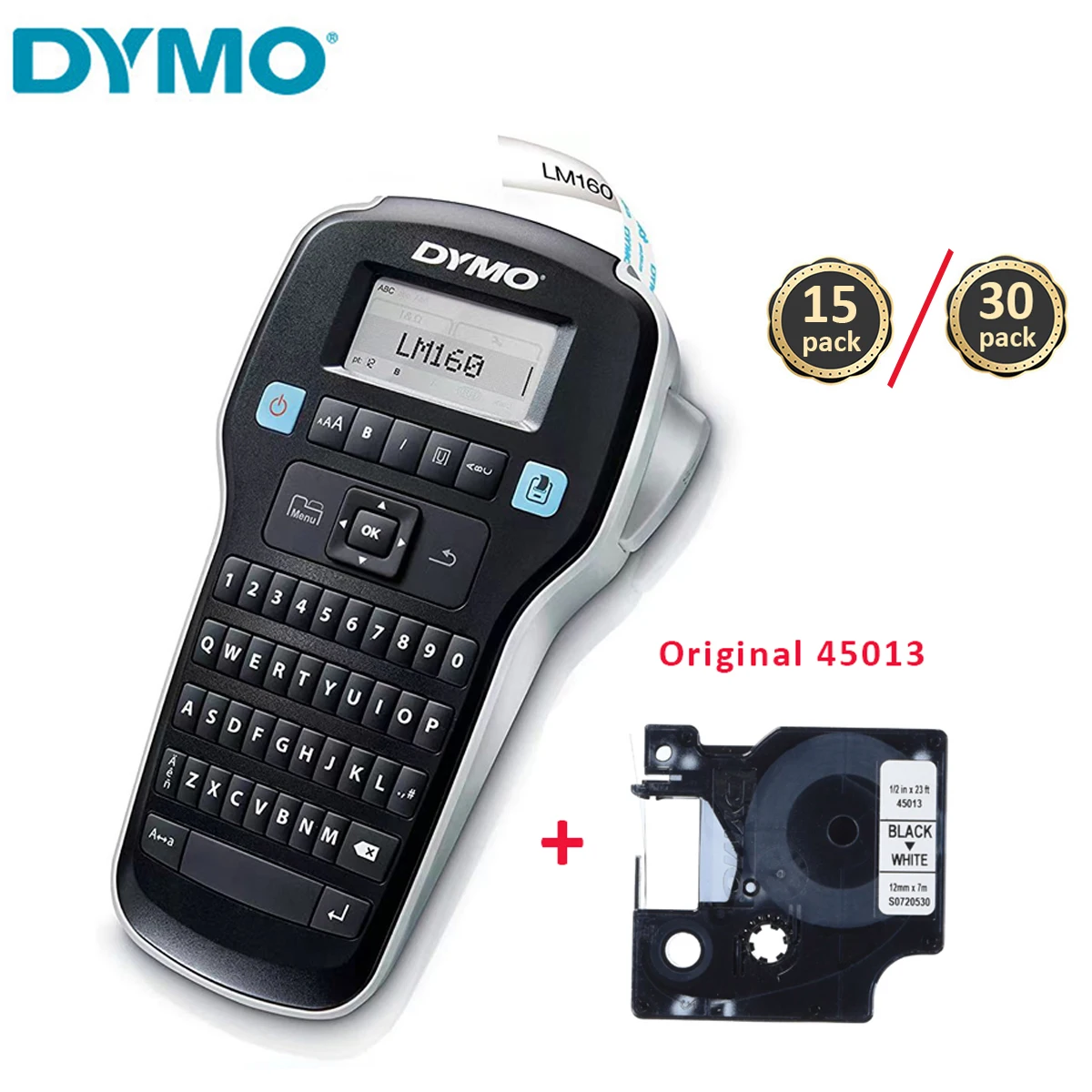 15 팩/16 팩/30 팩 DYMO LM160 라벨 메이커, 오리지널 45013 리본 포함
