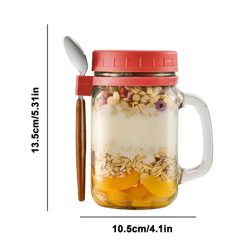 480ml Overnight Oats Jar 2pcs Breakfast Cup With Lid And Spoon Airtight  Chocolate Nutella Glass Jar Wide Mouth Oatmeal Container - AliExpress