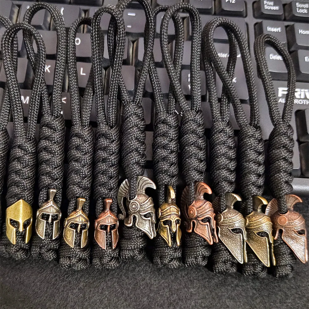 Handmade Woven Lanyard Retro Copper alloy Spartan Warrior