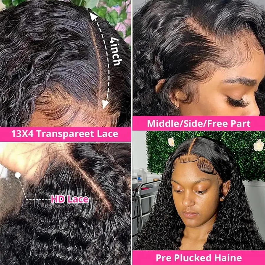 13x4 Deep Wave Frontal Wig HD Transparent Lace Frontal Wig Water Wave Lace Front Wig Curly Wig Human Hair Wigs For Women T Remy