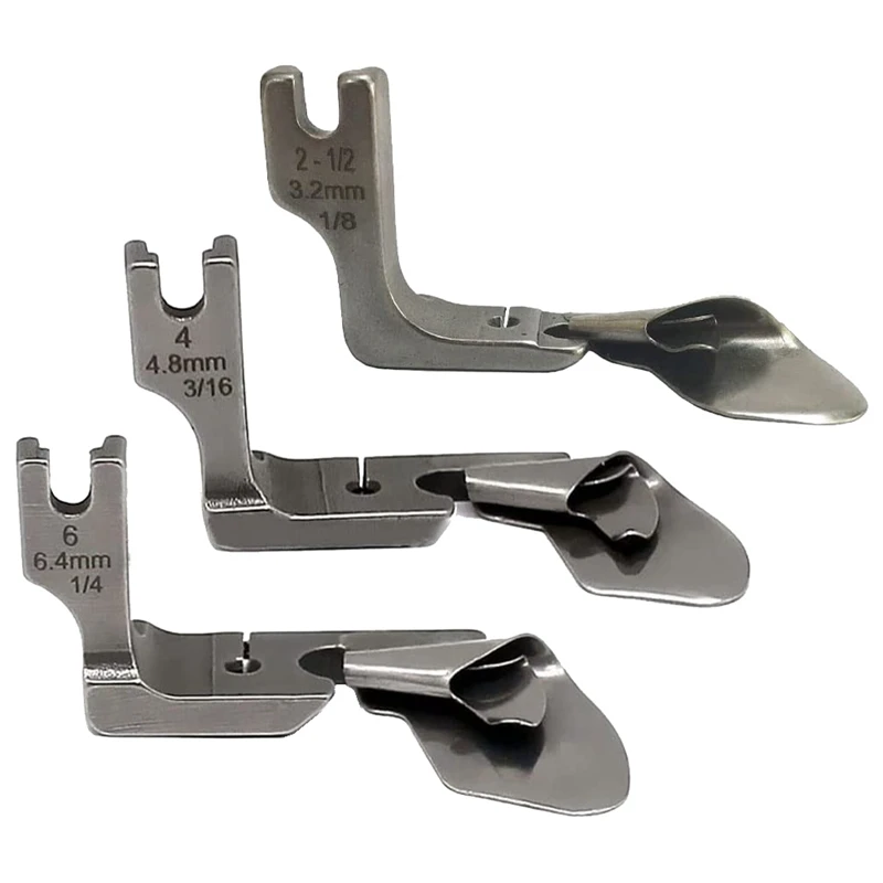 3Pc Industrial Curved Scroll Hemmer Foot Flat Car Arc Curling Presser Foot 1/8Inch+3/16Inch+1/4Inch