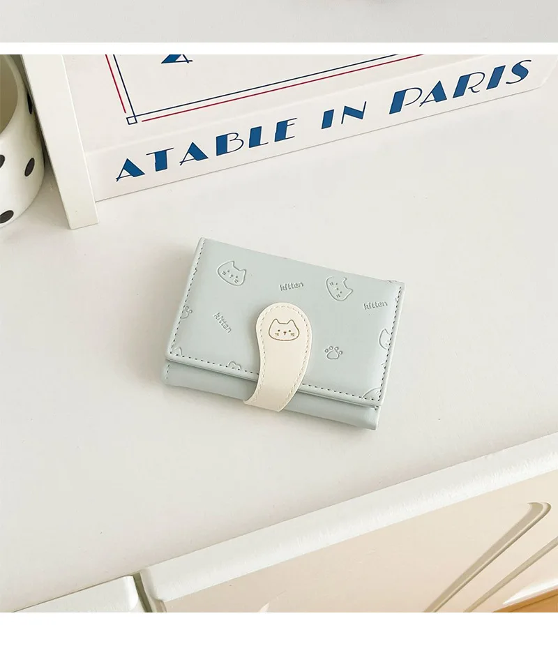 Pastel Cat Print Trifold Wallet