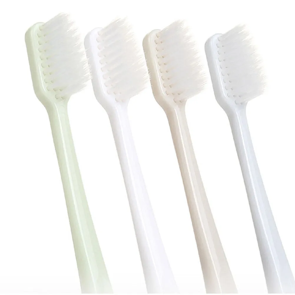 4Pcs 출혈 방지 칫솔 플라스틱 강모 칫솔 그레이 블루 인체 공학적 천연 손잡이 강력한 클렌징 홈 구강 케어