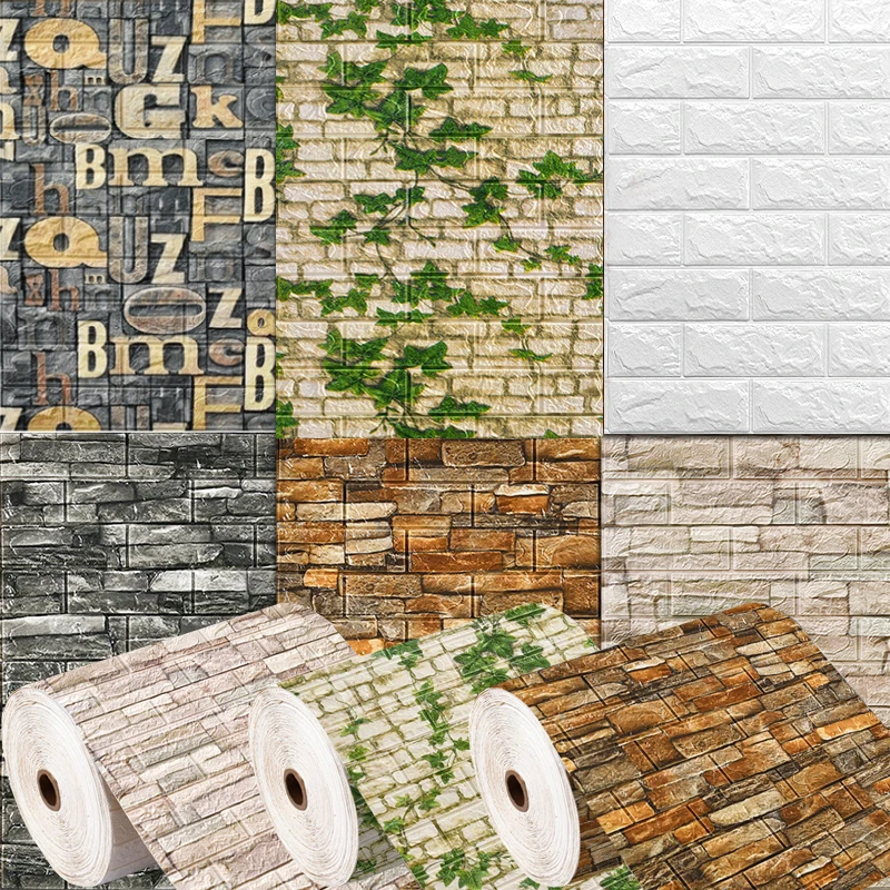 2M 3D Faux Brick Wall Stickers DIY Decorative Self-Adhesive Waterproof Wallpaper Children'S Room Bedroom Kitchen Home Decoration