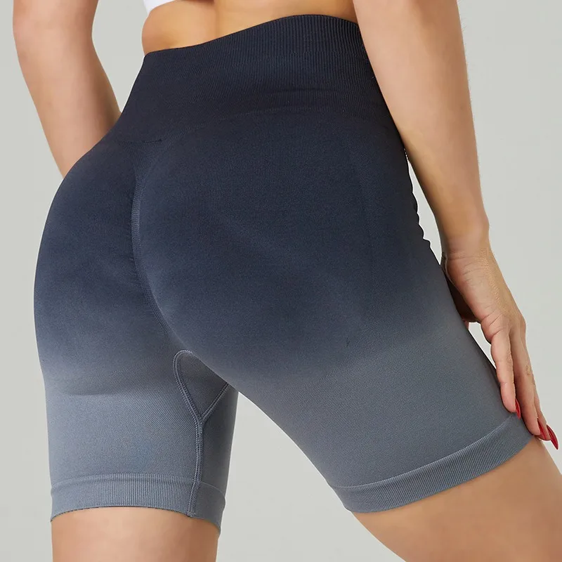 Gradient Colour Wide Waist Sports Shorts Women Slim Workout Running Yoga Shorts Seamless Push Up Tights