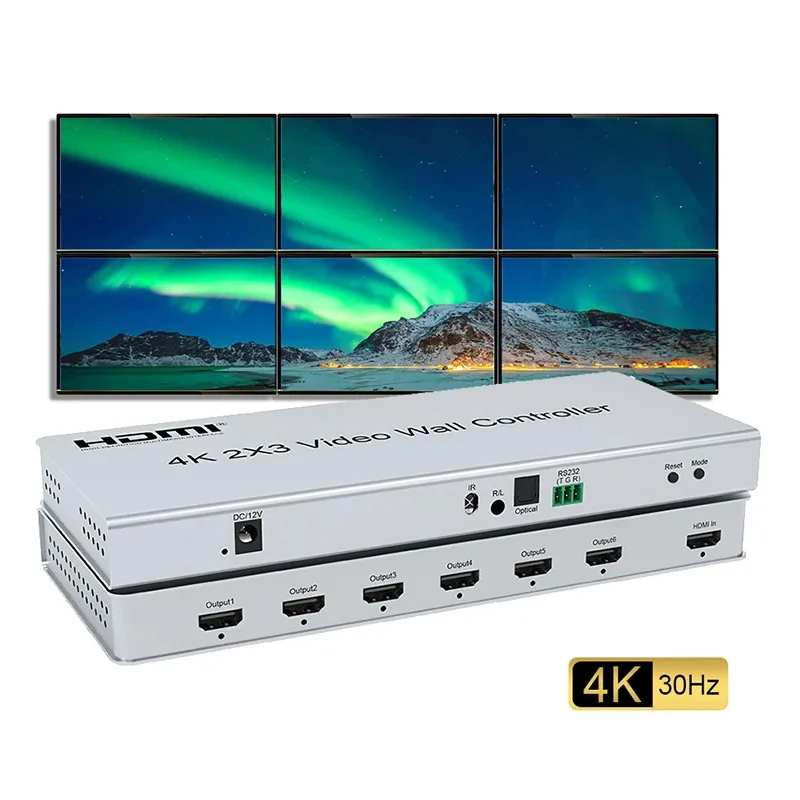 2X3 Hdmi Video Wall Controller 4K 2X3 2X2 2X1 1X2 3X2 Tv Wall 6 Schermo Video Wall Stitching Processor Con Audio Tv Splicer Box