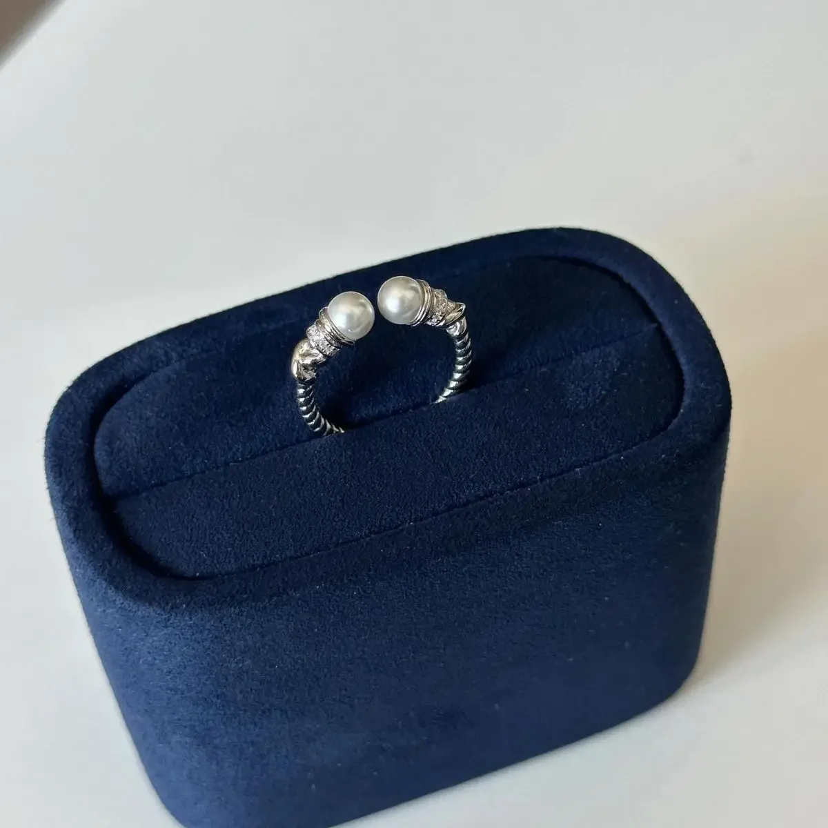 Fashion Vintage 925 Sterling Silver Braid Freshwater Pearl Adjustable Open Ring for Women Wedding Bride Party Propose Girl Gift