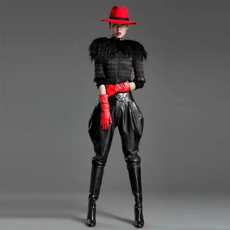 Black Fuax Matte Leather Breeches Shorts Women Casual High Waist Pu Jodhpurs Harem Pants Ladies Motorcycle Biker Costume Custom