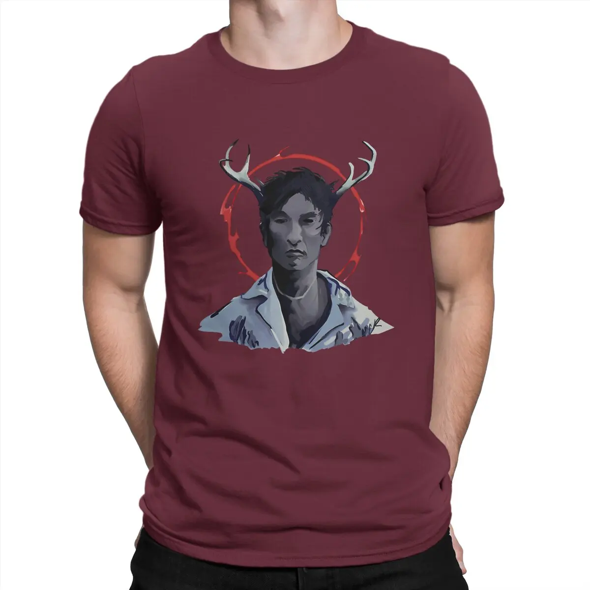 thumbnail image 1 of Camiseta divertida de astas para hombre, de algodón, cuello redondo, manga corta, Saltburn, estampada, 1 of 7