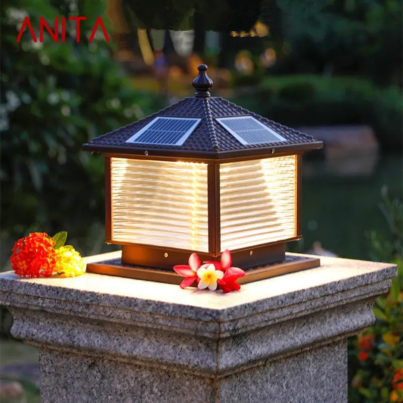 

ANITA Solar Post Lamp LED Outdoor Creative Striped Glass Simple Pillar Light Waterproof IP65 for Home Villa Courtyard