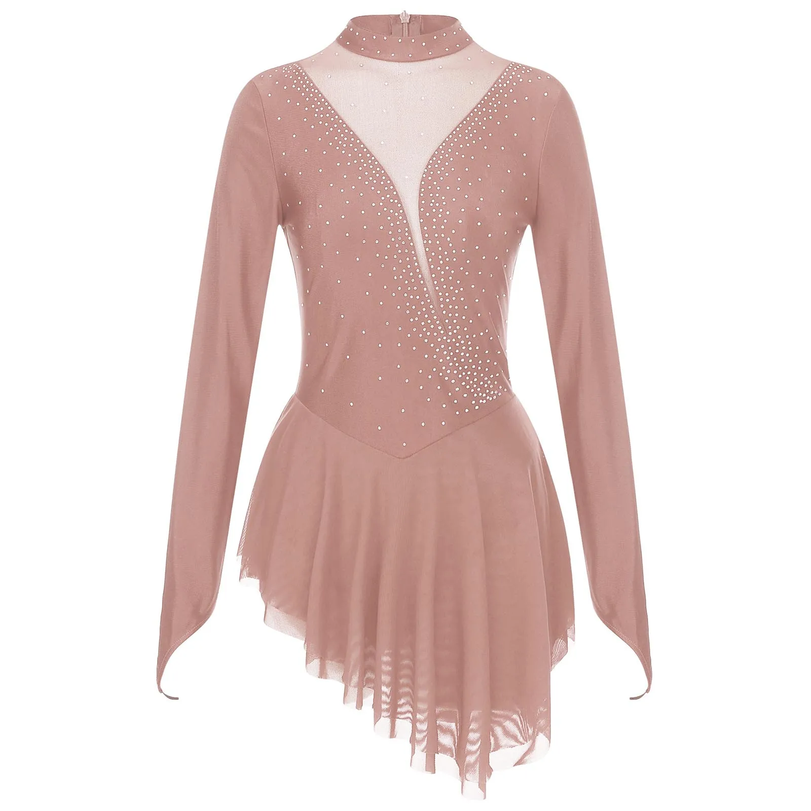 thumbnail image 1 of Traje de patinaje sobre hielo para mujer, vestido de baile lírico moderno con diamantes de imitación brillantes, ropa de baile profesional con dobladillo Irregular, 1 of 5