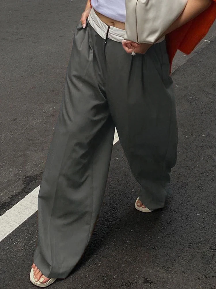 Weekeep Streetwear Baggy Suit Pants Vintage Patchwork Low Rise Straight Casual Pants Korean Fashion Women Capris Jogging Trouser