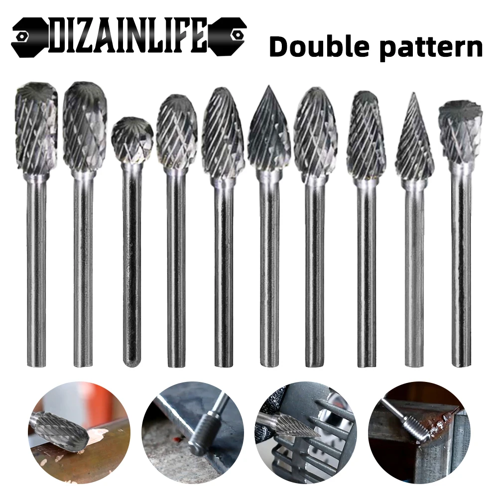 Milling Cutter Carbide Burr Bits Set 1/8" Shank for Dremel Rotary Tool Burs Kit 