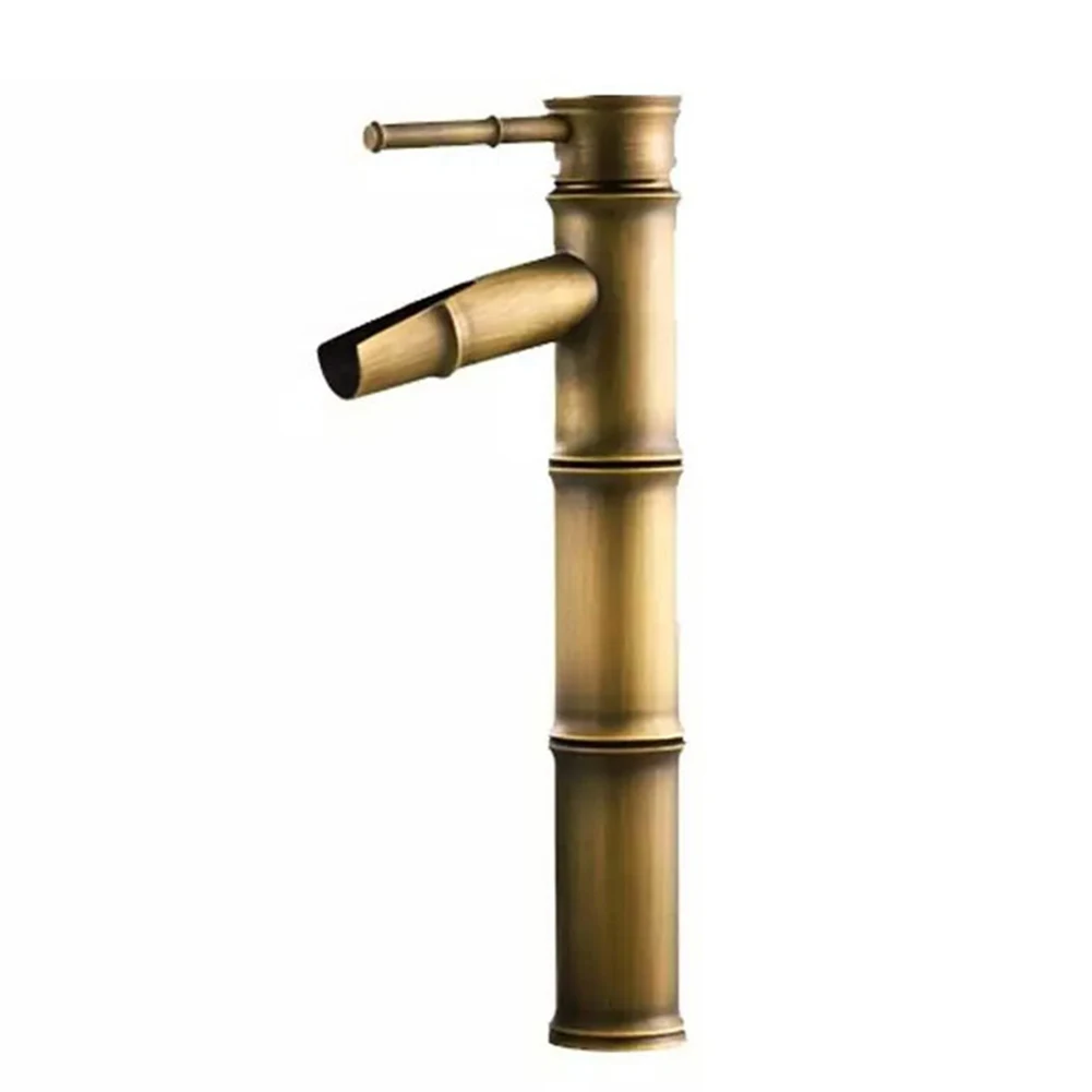 

Antique Brass Bathroom Faucet Hot Cold Water Sink Mixer Tap Bamboo Shape Single Handle Basin Faucet Torneiras Do Banheiro