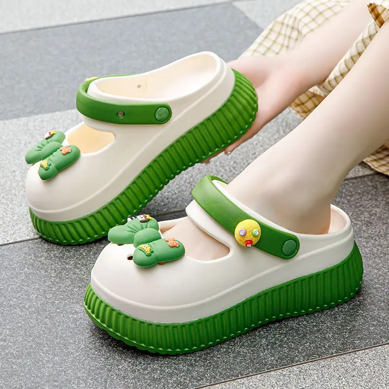 Closed Toe Chunky Platform Slippers Woman Bow Sandals Lovely Girls