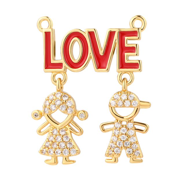 Family Gilr Boy Letter Charm for Jewelry Making Supplies Real Gold Plated CZ Dangle Diy Earring Necklace mama pendant