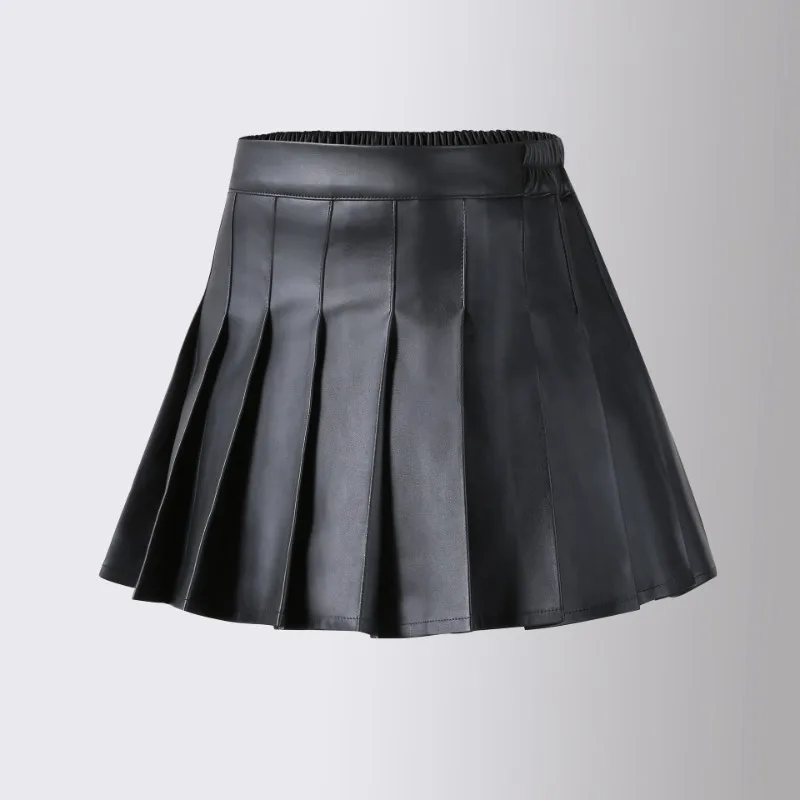 

3-15 baby Girls PU Skirts Four Seasons High Waist Black A-Line Pleated Skirt Kids Fashion All-match Teen Children Skirt