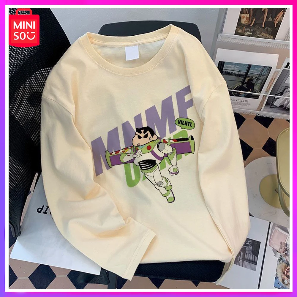 

Miniso 2023 Children Long Sleeve Pure Cotton Winter New Top with Large Children Crayon Shin-Chan Print Versatile Loose Bottom