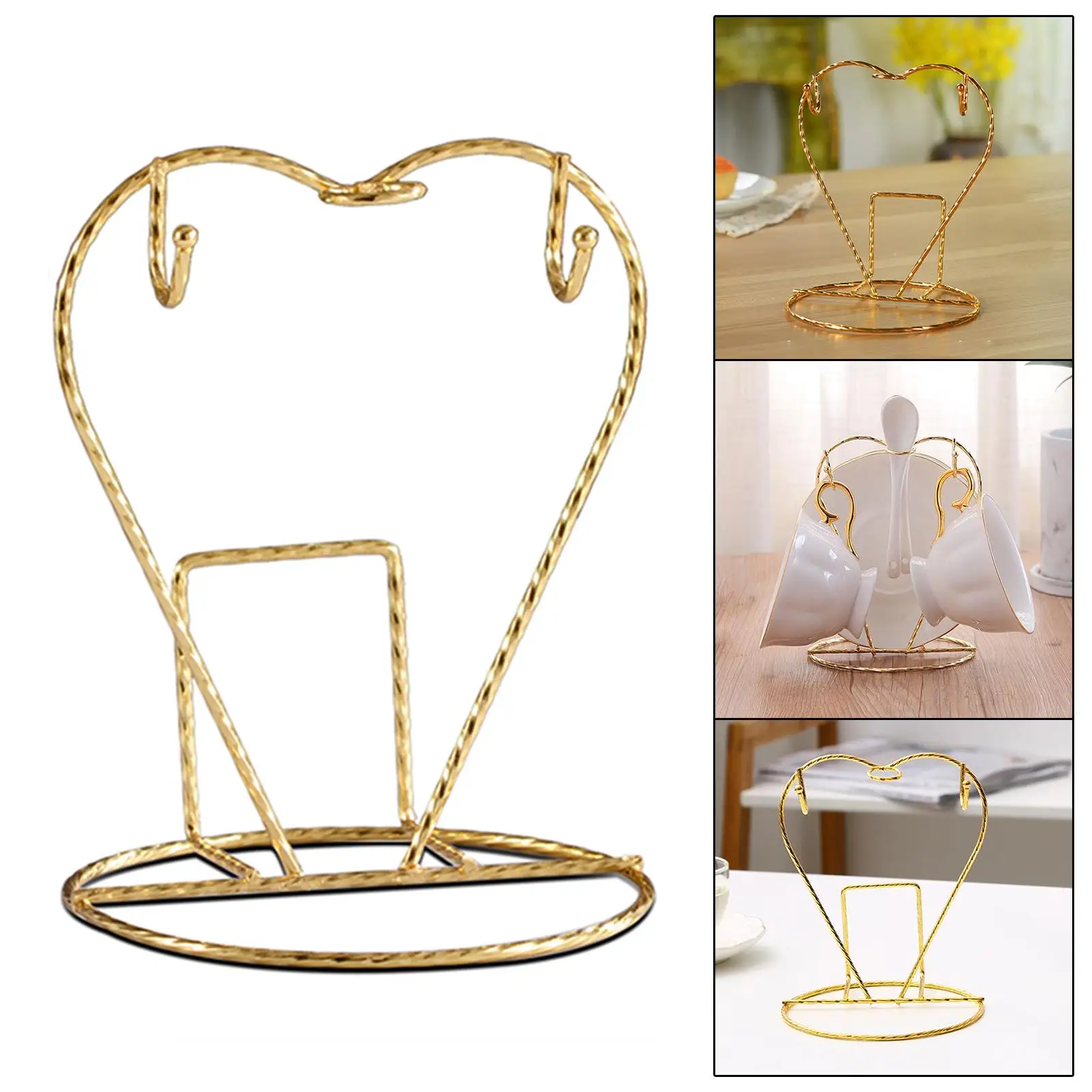 Durable Mug Holder Drain Rack Hold 2 Mugs Water Bottle Cup Stand with Hooks Mug