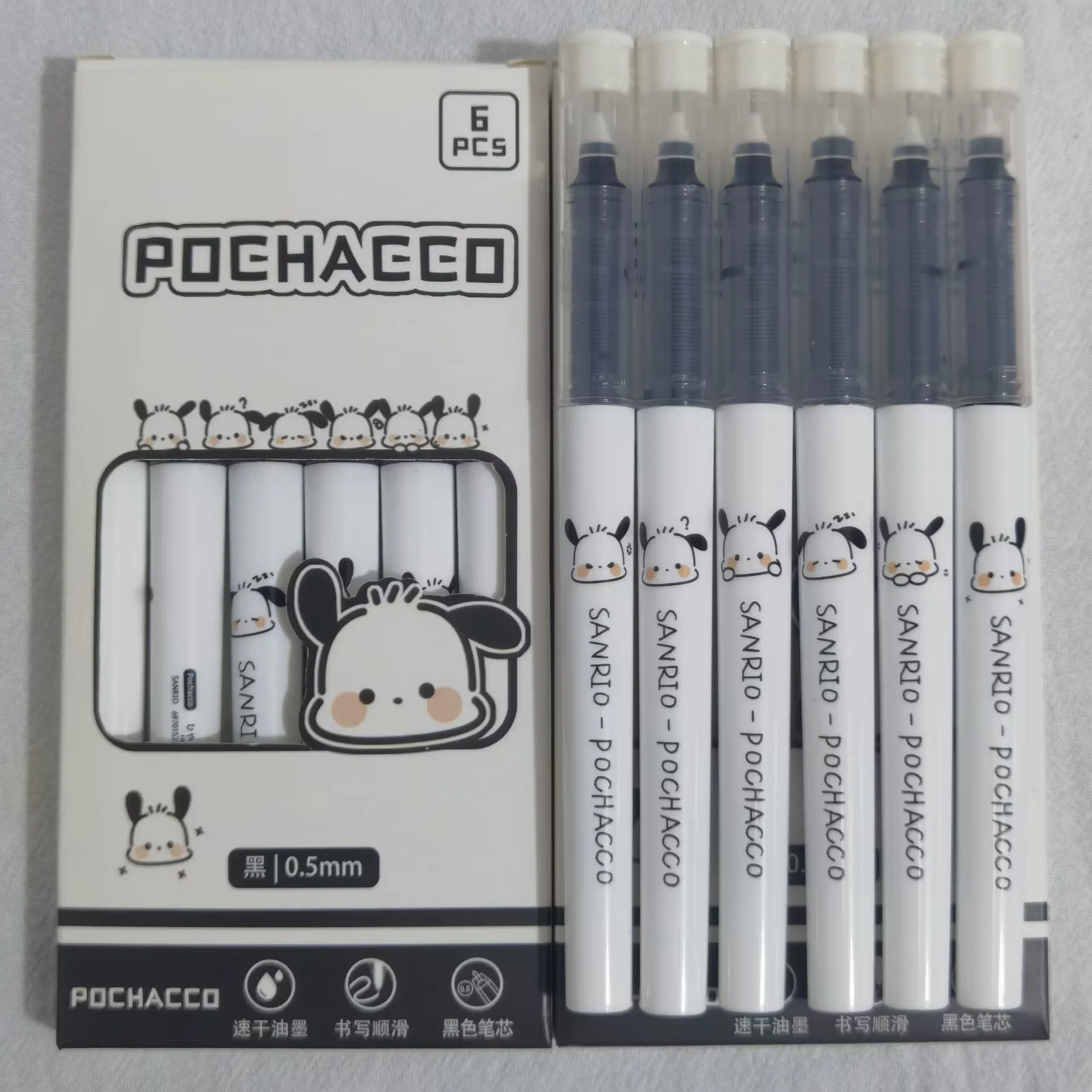 

12Pcs Gel Pen Kawaii Sanrioed Pochacco Kuromi Kitty Animation Peripherals Cute 0.5Mm Black Rolling Ball Pen Girl Student Gift