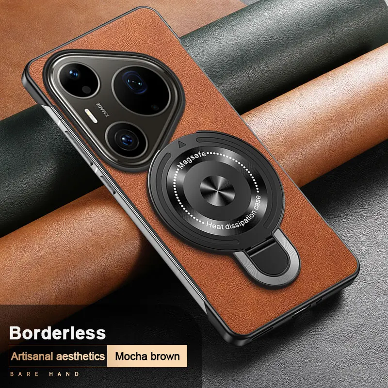 Frameless Leather Cover with Magnetic Holder and Wireless Charging - Shockproof Case