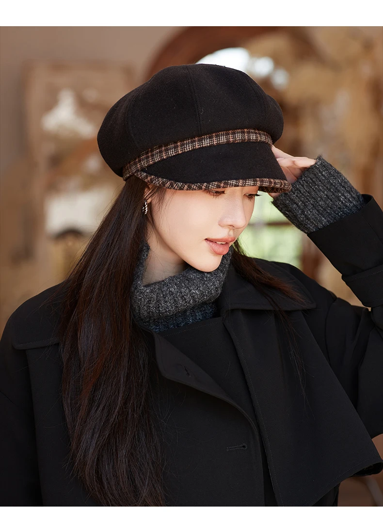 Cappello ottagonale in tweed caldo per uomini e donne da strillone invernale unisex per cappelli da detective maschili berretti piatti retrò chapeau_voghion.com