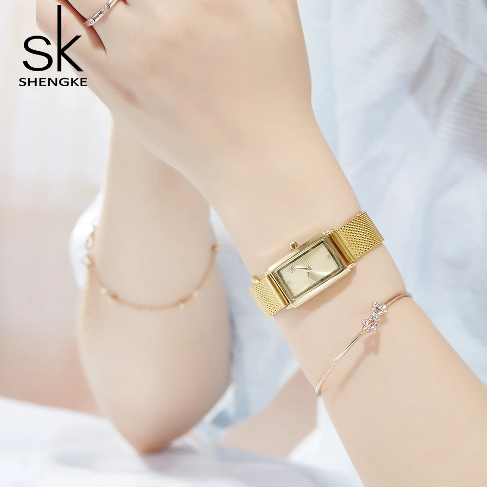 Gold Slim Watch For Women Delicate Rectangle Dial Design Watch Women Waterproof Quartz Women's Watches Mesh Womens Watch