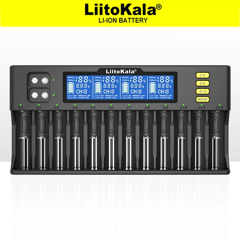 LiitoKala Lii-S12 12 슬롯 18650 LCD 배터리 충전기, 26650 21700 20700 14500 16340 10440 1.2V 3.7V 4.2V 사자 배터리용