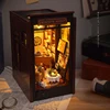DIY Book Nook Wooden Miniature Model Kit Detective Agency Casa Bookend With Light 3D Puzzle Bookshelf Home Decor Friends Gifts 2