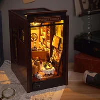 DIY Book Nook Wooden Miniature Model Kit Detective Agency Casa Bookend With Light 3D Puzzle Bookshelf Home Decor Friends Gifts 2