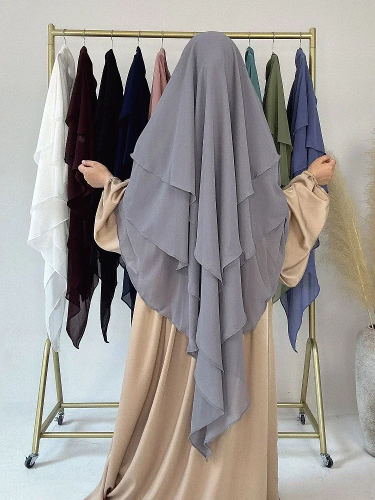 Layered Khimar Hijab Scarf Muslim Long Hijabs for Woman Ramadan Eid Prayer Abaya Overhead Tie Back Jilbab Islamic Djellaba Niqab