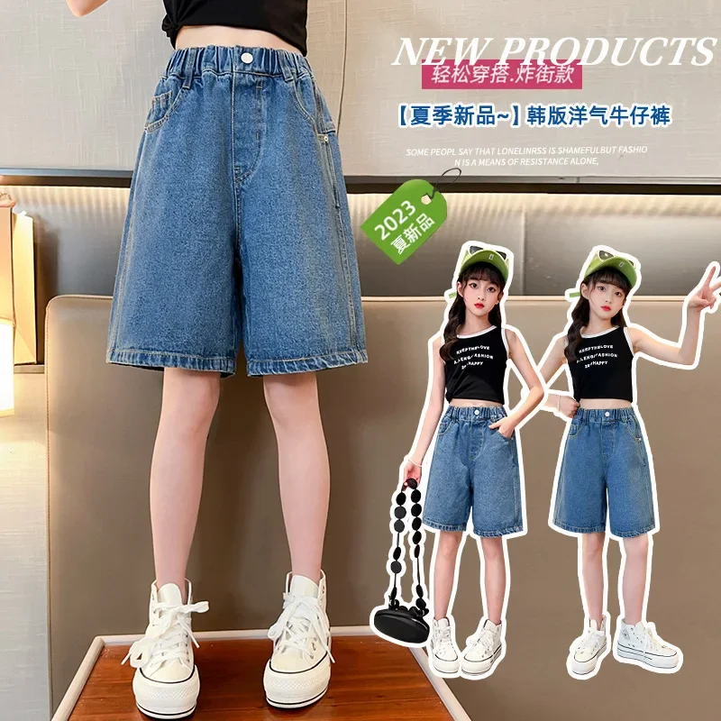 Denim Pants Girls Teen Pants Denim Shorts Summer Thin Loose Children Kids & Capris