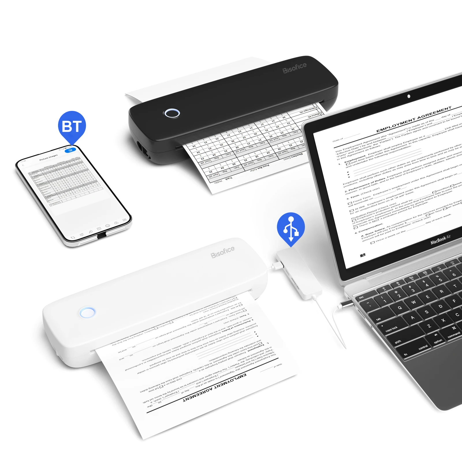 A4 Thermal Printer Portable Wireless&USB Connect Connect
