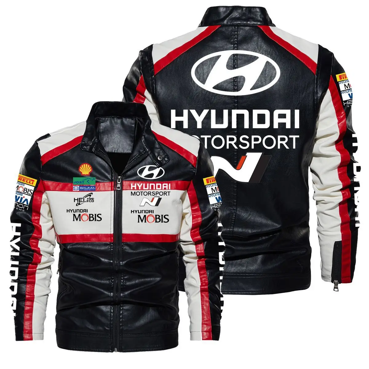

Hyundai Logo Contrast Leather Jacket Men Zipper Motorcycle Coats Mens Fashion New Biker PU Jackets Overcoat