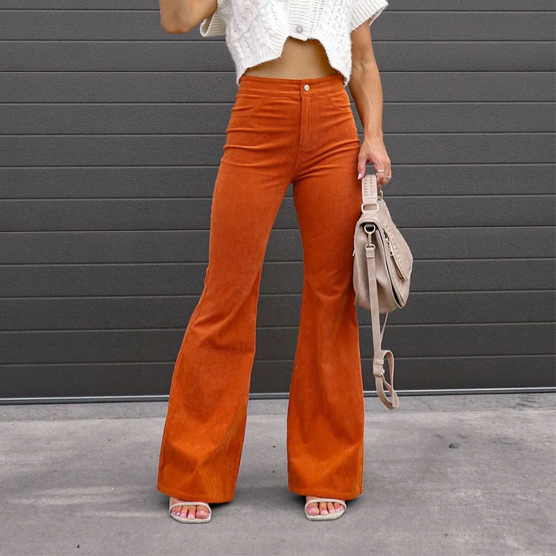 

Corduroy Pants For Women Autumn Winter Clothes Simple Solid Micro Flare Trousers 6 Color Available Ladies Fashion Bottoms S-XXL