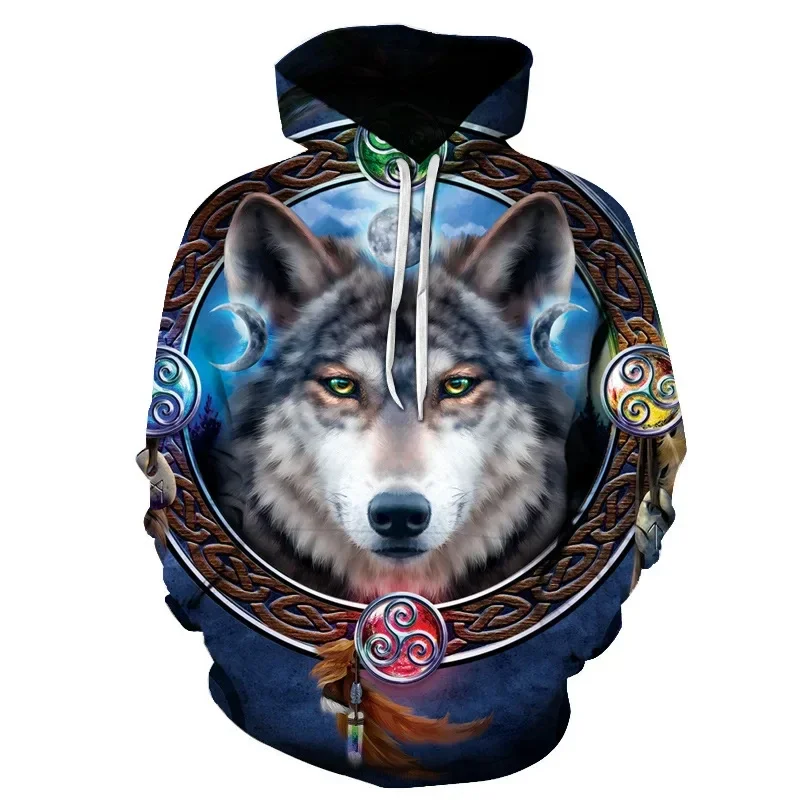 thumbnail image 1 of Sudadera con capucha de moda para hombre, estampado de lobo animal, jersey estampado en 3D, tendencia urbana, hip hop, otoño, manga larga, ropa de gran tamaño para hombre, 1 of 5