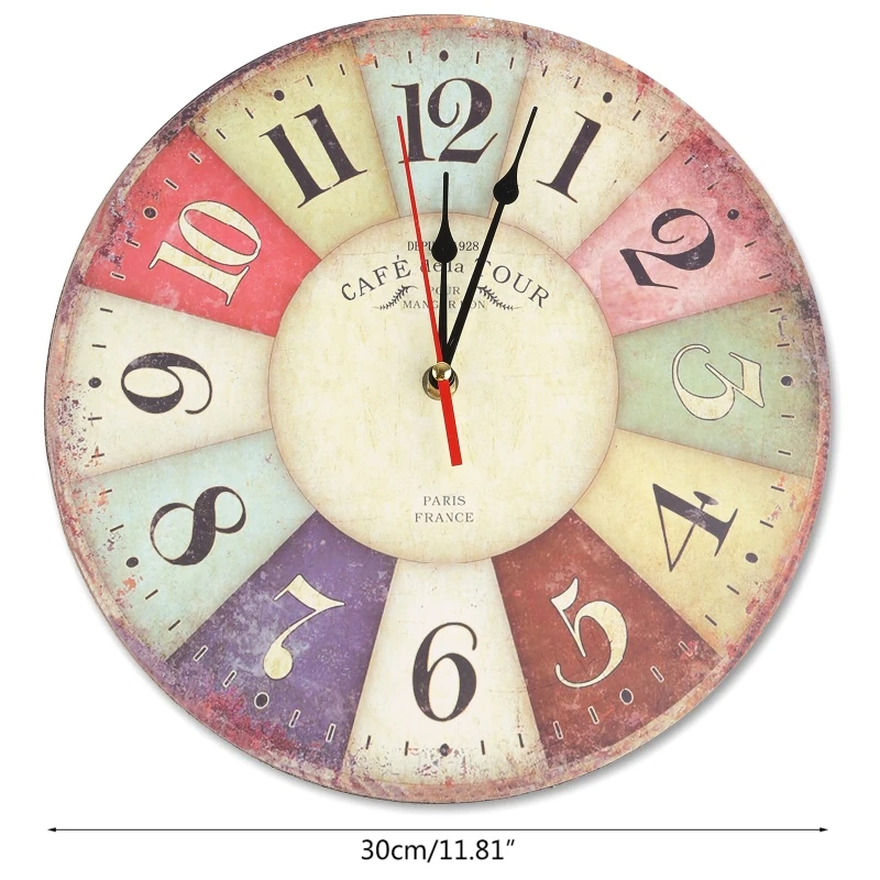 Retro Wooden Wall Clock Owl Rooster Vintage Rustic Non-Ticking Silent Quiet Home Office Kitchen Nursery Living Room Bedroom Deco