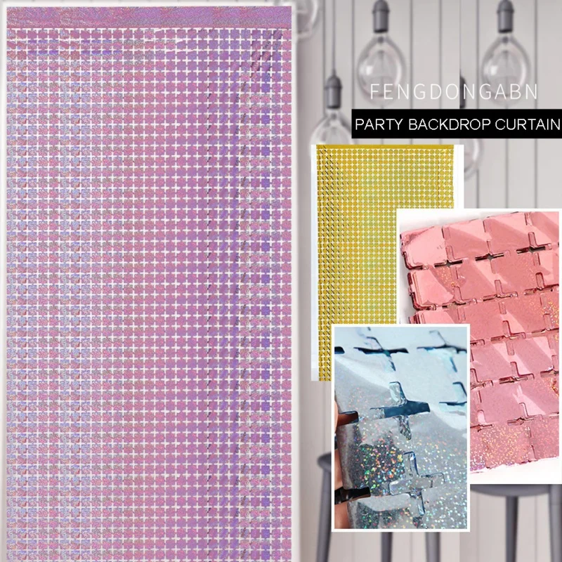 Sparkling Square Glitter Curtain Backdrop - Gold, Silver & Pink Shimmer Wall Decor