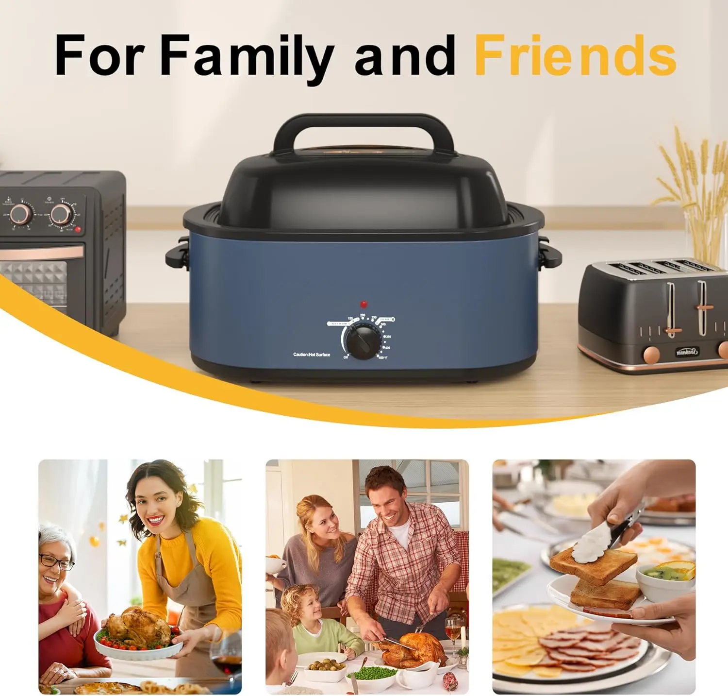 28lb 24-Quart Roaster Oven, Electric Roaster Oven with Viewing Lid, Turkey Roaster with Unique Defrost/Warm Function, La 6