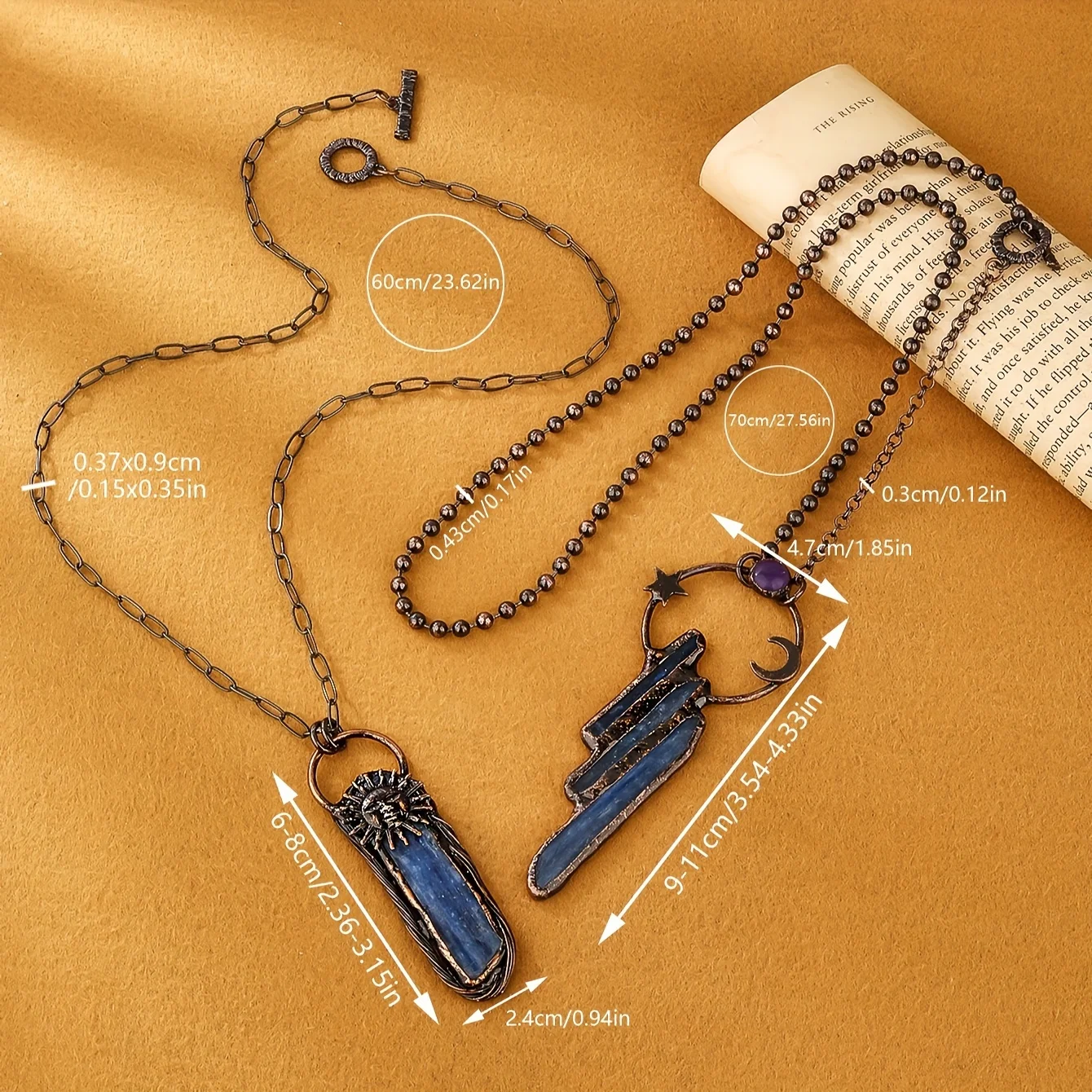 YEEVAA 1pc Boho Natural Blue Crystal Stone Inlaid With Sun/ Moon And Star Pendant Necklace Jewelry For Women