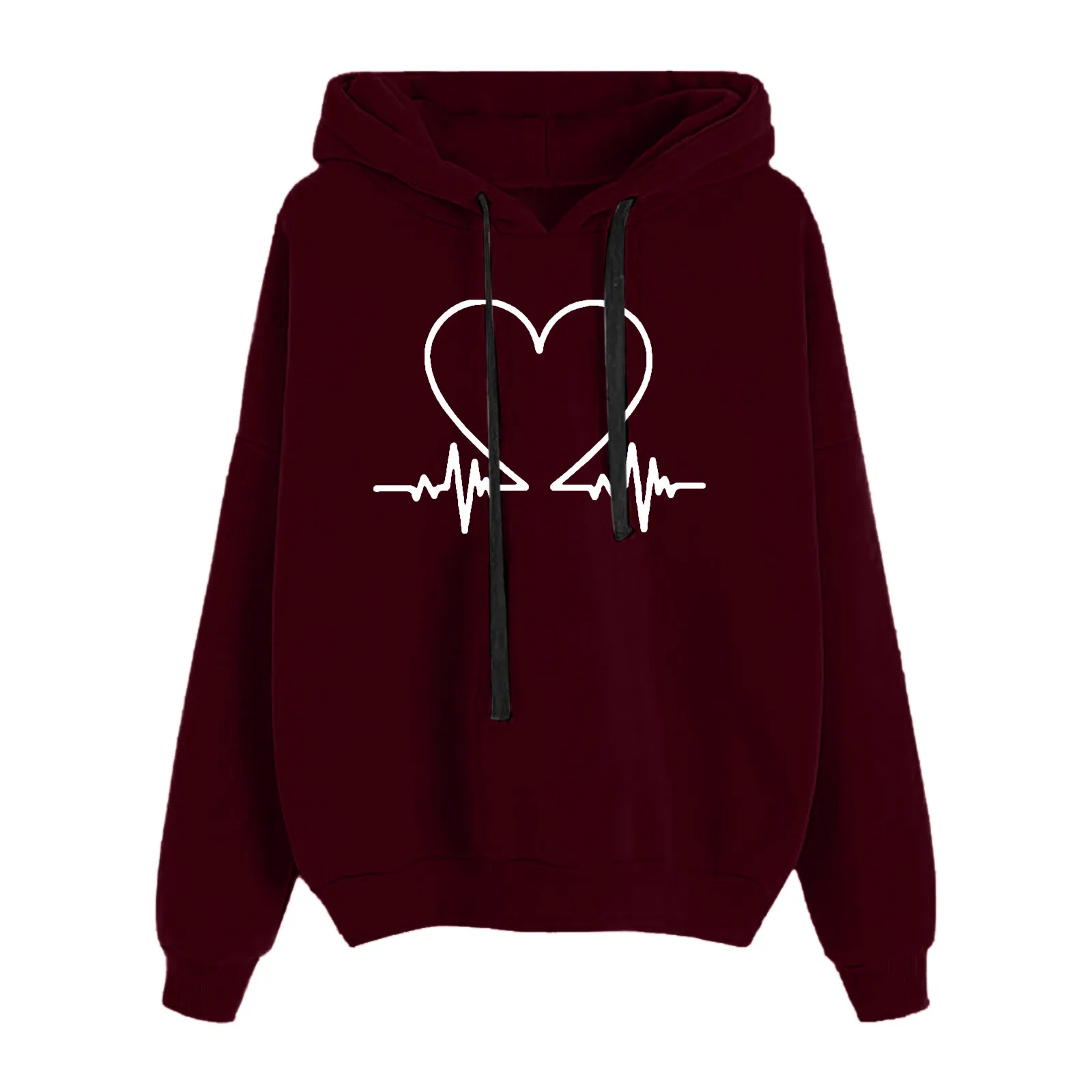 Women Autumn Clothes Fashion ECG Heart Print Hoodies Sweatshirt Gothic y2k Oversize Solid Color Loose Casual Pullovers Tops 3