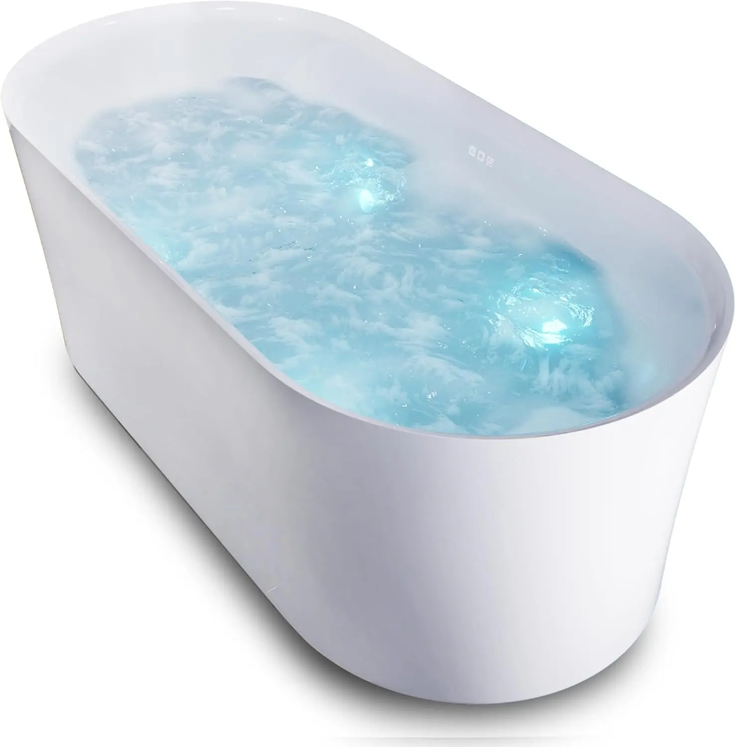 67" Freestanding Jetted Bathtub White Acrylic Air Jetted Free standing Bath tub Jerico Series Soaking Tub, Drain and Overflow