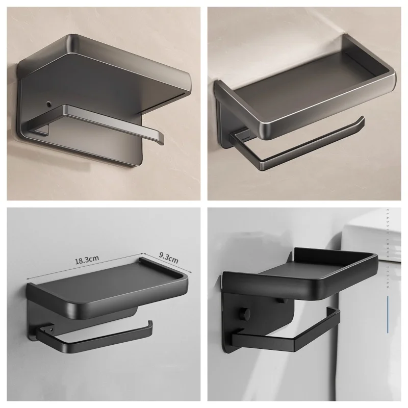 Aluminum Alloy Toilet Paper Holder Wall Mount WC Storage Organizer Roll Paper Phone Shelf Holder Bathroom Accessories 6