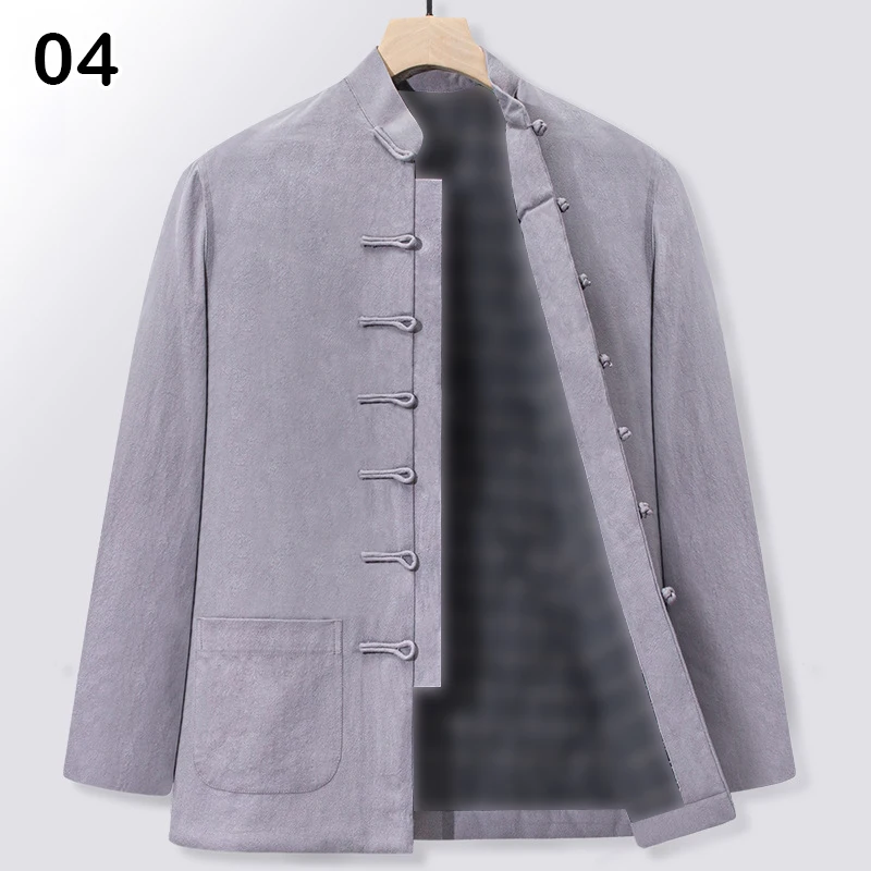Winter Men Chinese Style Tang Suit Cotton-Padded Jacket Traditional Hanfu Kung Fu Wing Chun Top Plush Thickened Tai Chi Coat