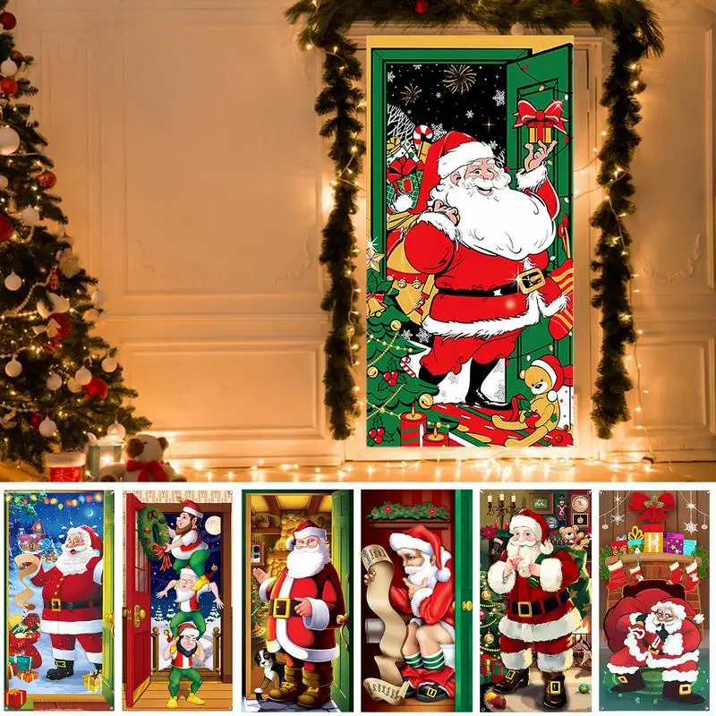 Fondale Natalizio Banner Christmas Elves Door Cover Per Party House Door Nightmare Before Xmas Decorazioni Per Esterni 90X200Cm