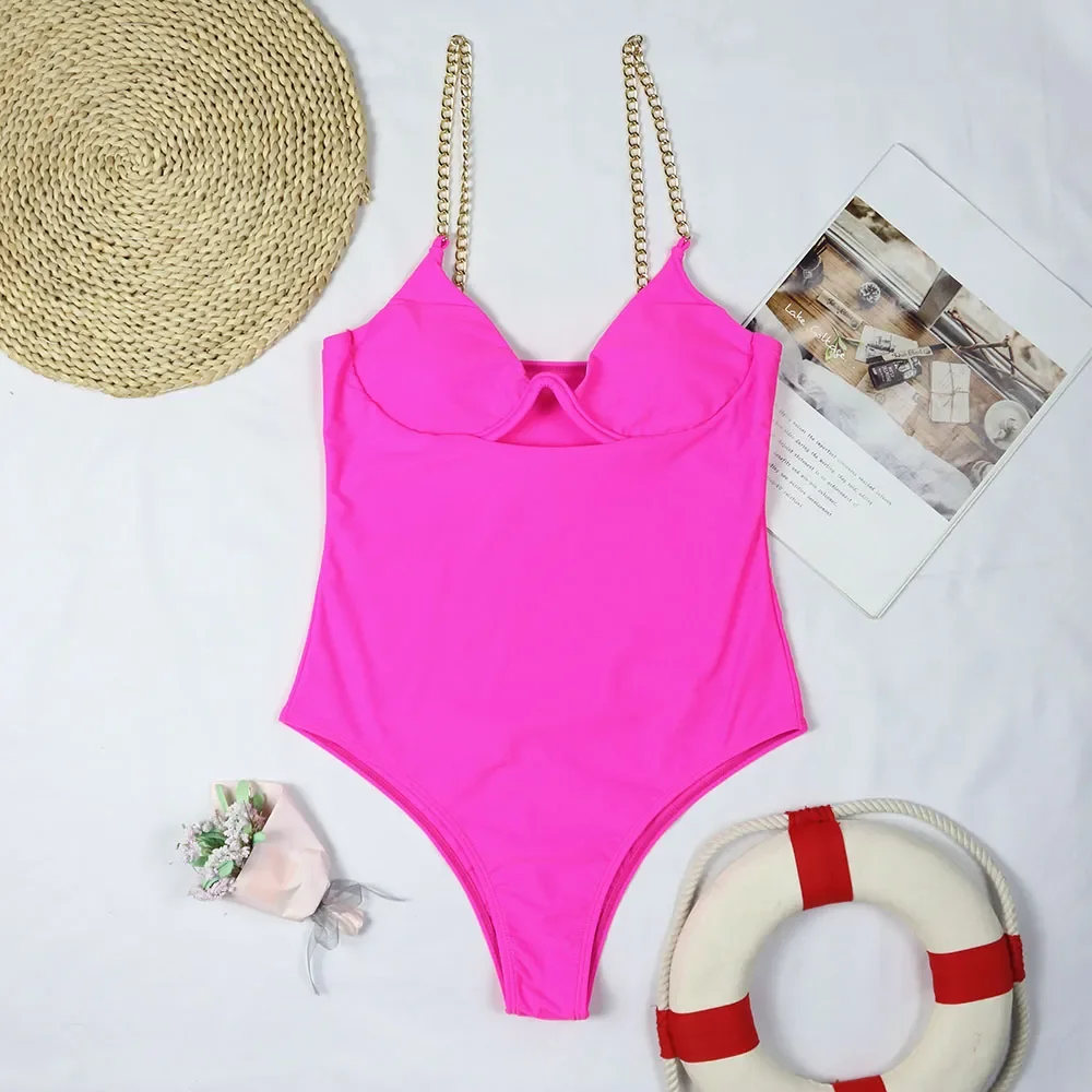 ZAFUAZ 2024 Sexy Bikinis One Piece Swimsuit Pink Vintage Skirt Hollow Out Monokini Swimwear Women Bathing Suit Dress Brazilian