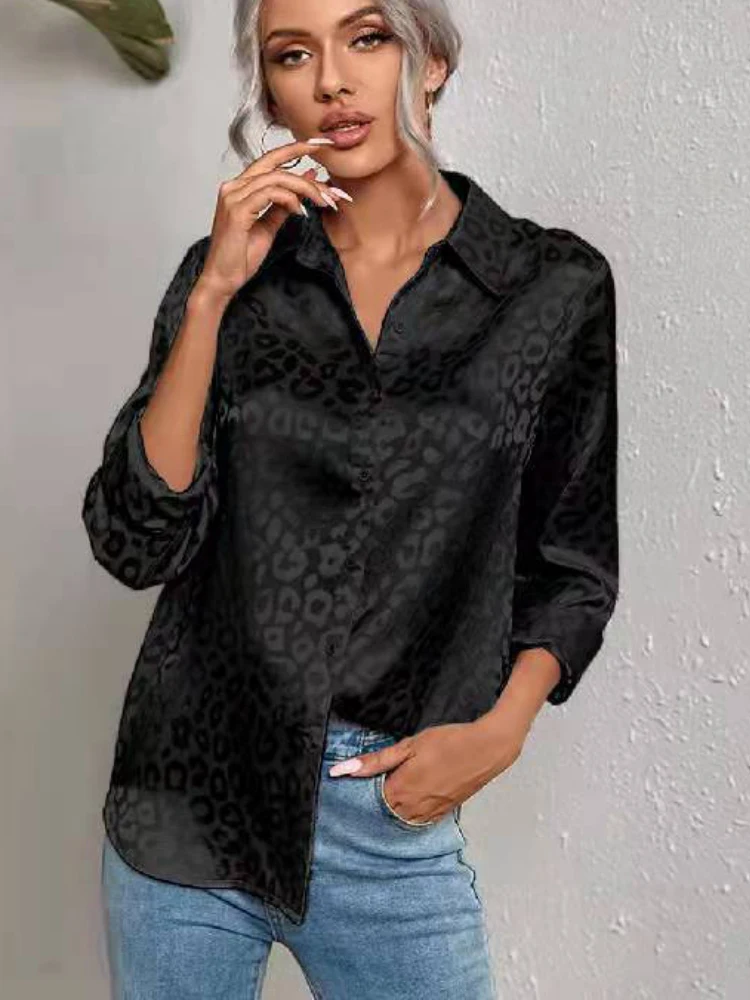 Satin Silk Shirt Women Summer Leopard Printed Blouse Long Sleeve Button  Down Tops Ladies Elegant Formal Women Oversized Shirt - Women Shirt -  AliExpress