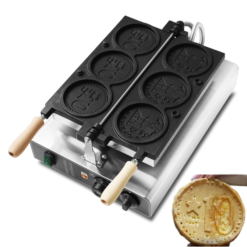 Commerical New design 3pcs Gold Coin Waffle Machine Non-stick snack making machine round shape waffle maker for snack equipment